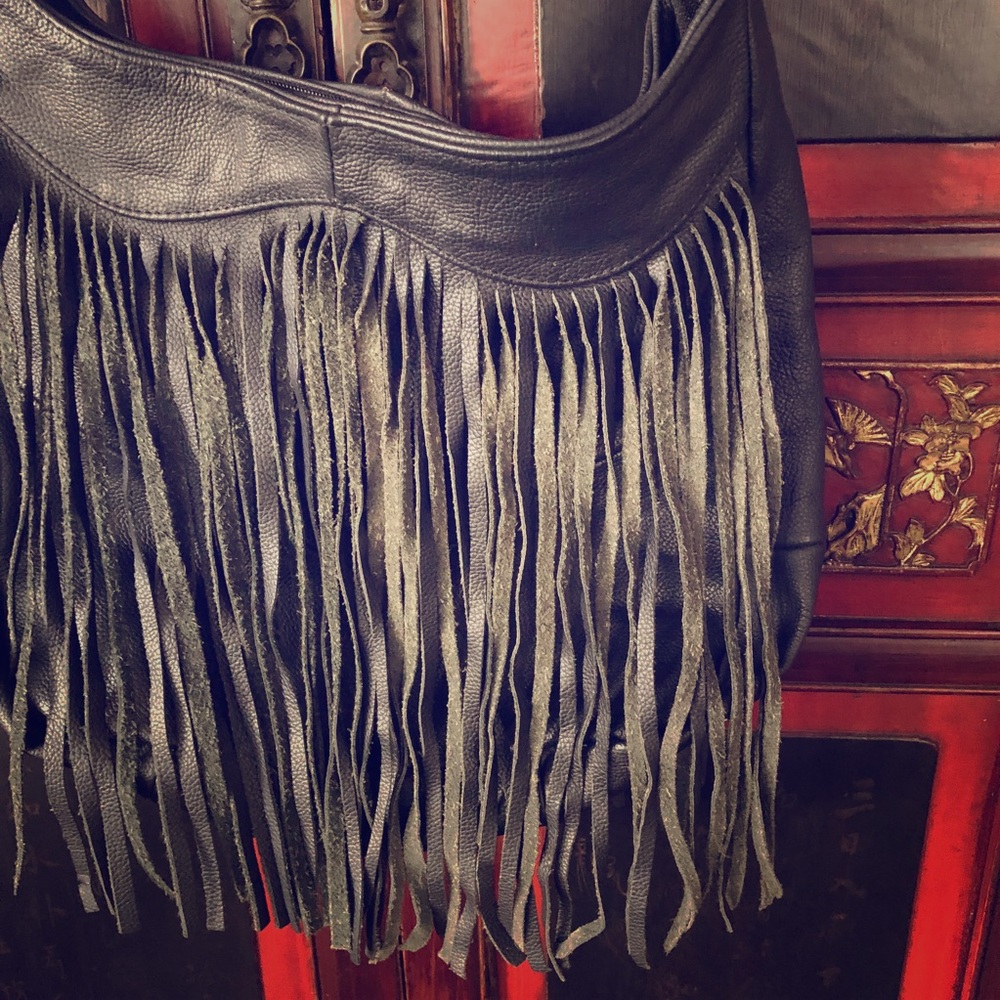Leather fringed boho bag
